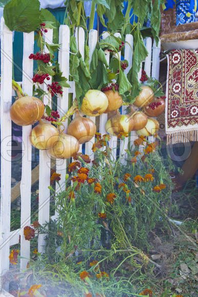 Skilled handicrafts. Fruits and vegetables at the fair