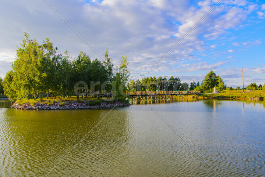 Island with a bridge on a private lake