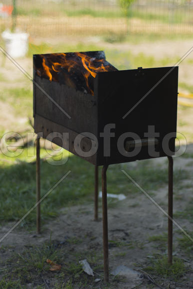 Barbecue in a private home. The meat on an open fire.