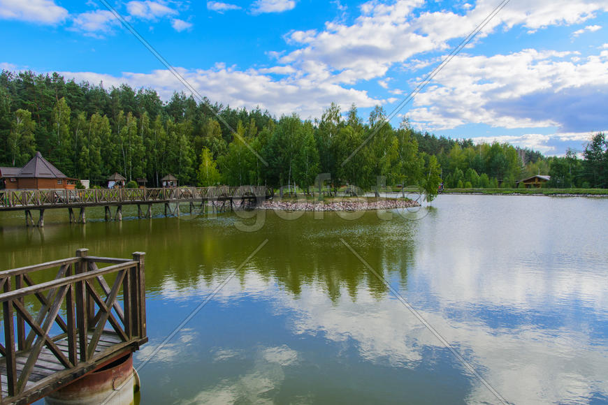 Island with a bridge on a private lake