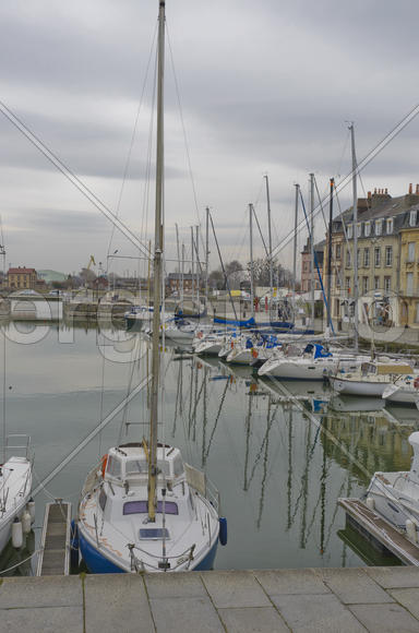City harbor yachts and boats in a large metropolis