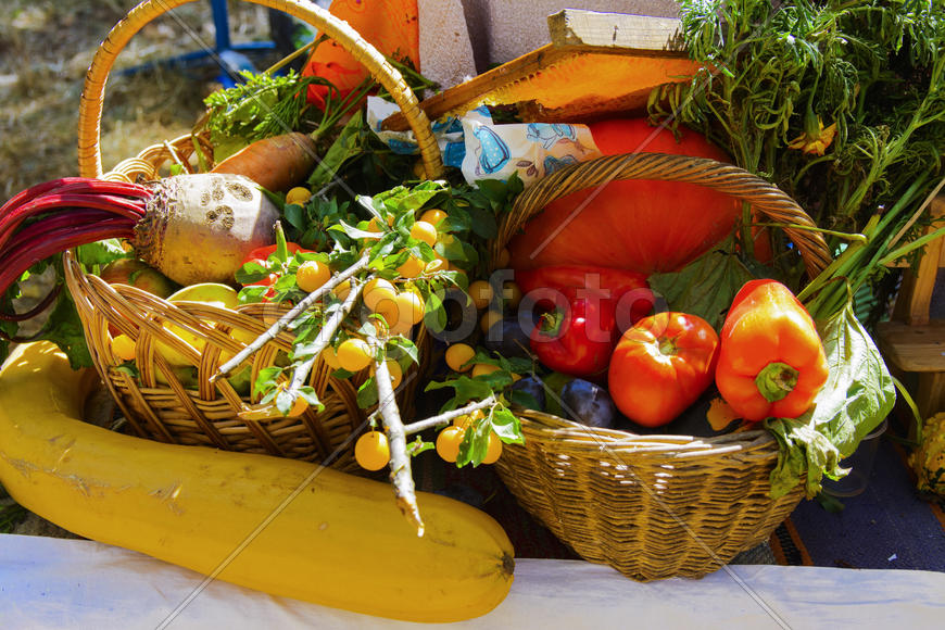Skilled handicrafts. Fruits and vegetables at the fair