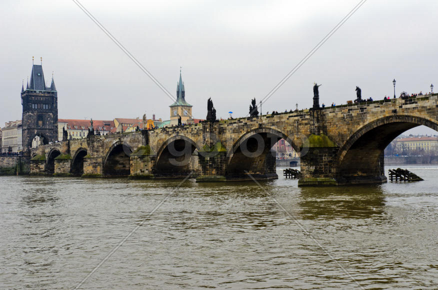 Bridge over the river, artificial structure, erected by the city river