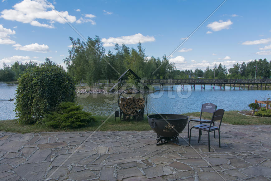 Island with a bridge on a private lake