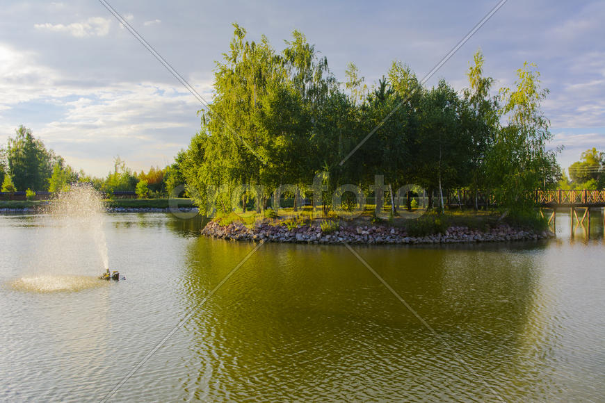 The fountain on the lake. Family fun and fishing