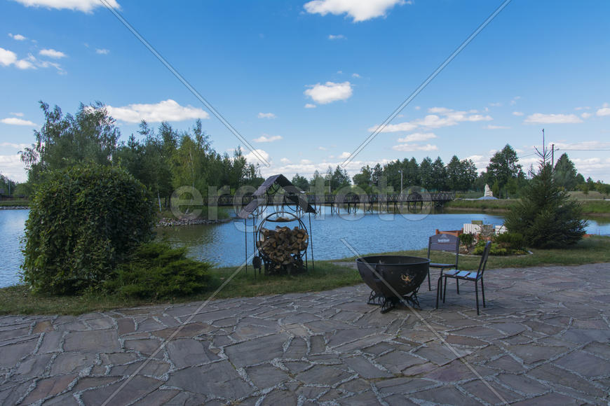 Island with a bridge on a private lake