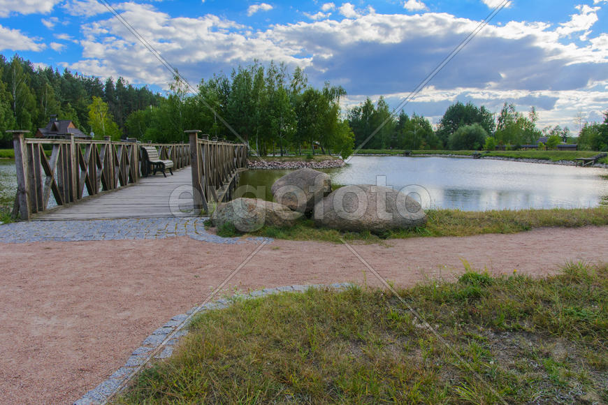 Island with a bridge on a private lake