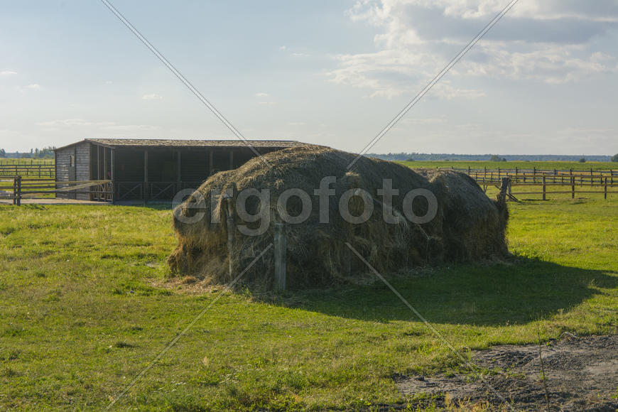 Stack of straw in a field on the outskirts of the village