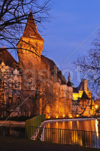 Castle on the water at night. Beautiful architecture, night landscape