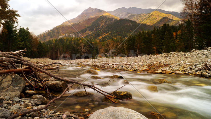 Река Кынгарга. Пейзаж с видом на горные массивы. 