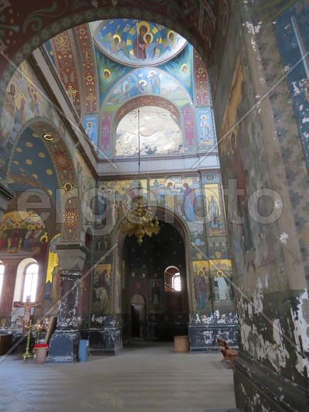 Frescos in the ancient temple grew dull and cracked from time                       