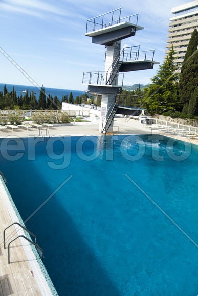 The swimming pool under beams of the sun is ready to competitions and rest