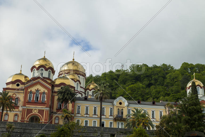The orthodox church sparkles on the sun the gold domes