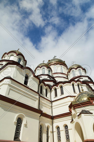 The orthodox church sparkles on the sun the gold domes