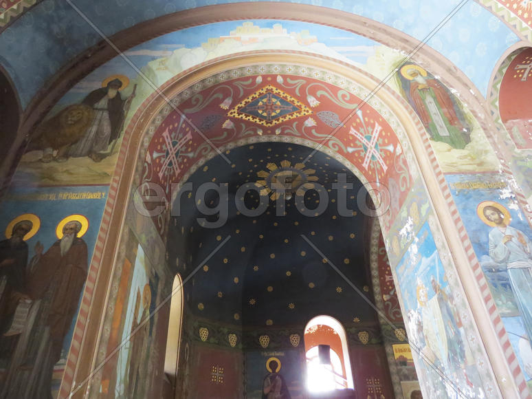 Frescos in the ancient temple grew dull and cracked from time  