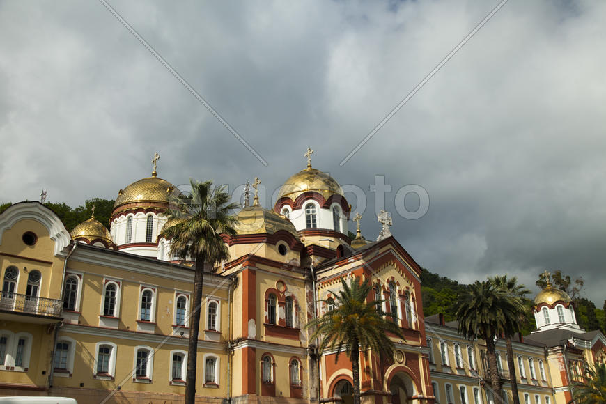 The orthodox church sparkles on the sun the gold domes