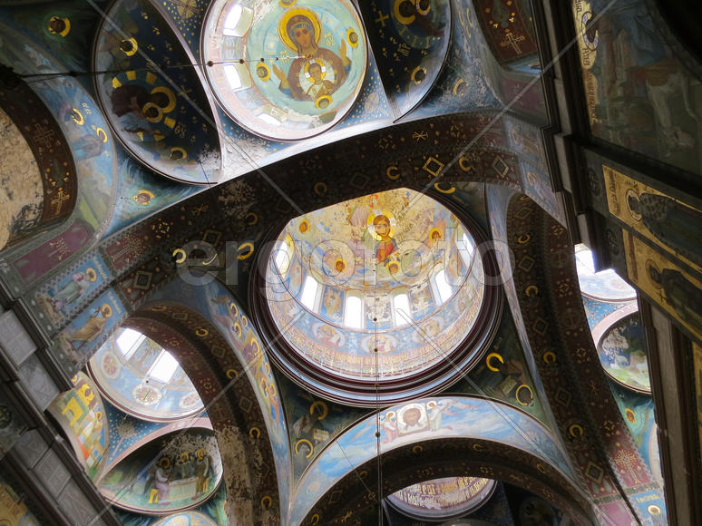 Frescos in the ancient temple grew dull and cracked from time                               