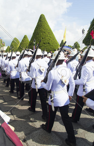 Royal guard on march in an environment of curious crowd