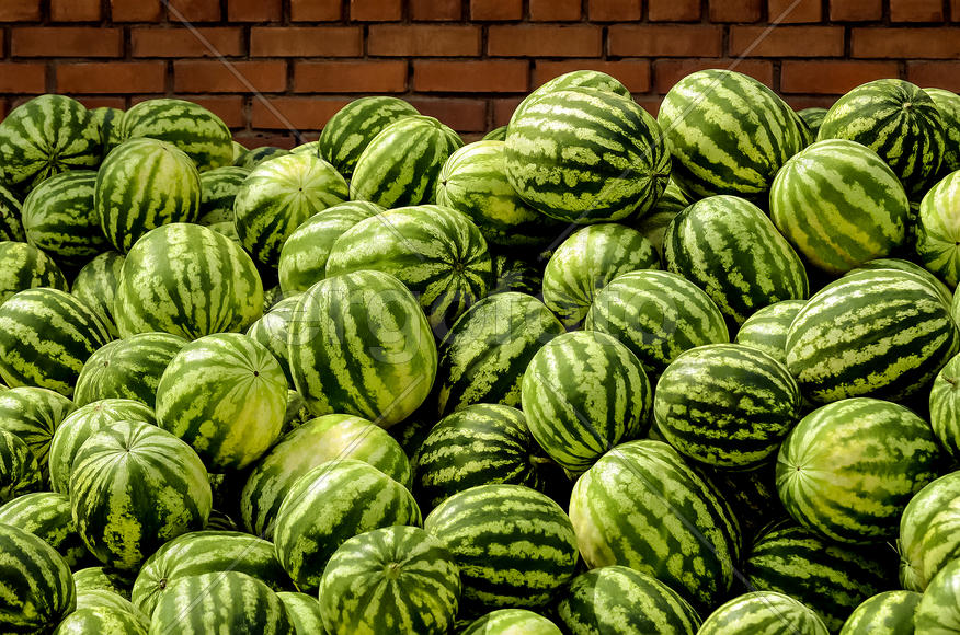 Арбузы у кирпичной стены