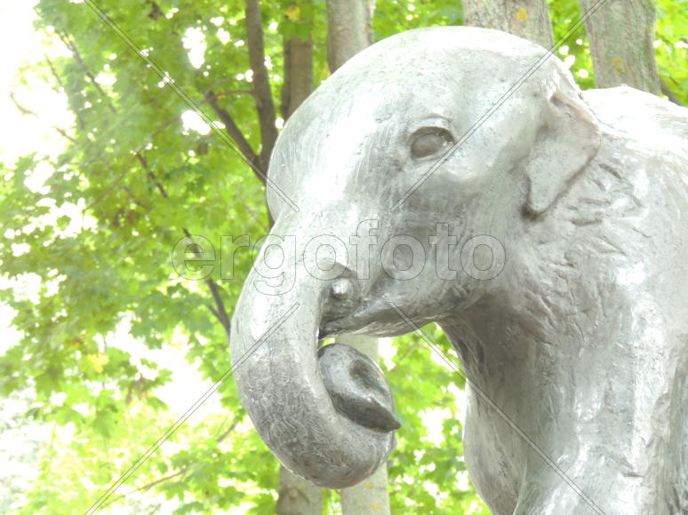 Слонёнок, высеченный из дерева.