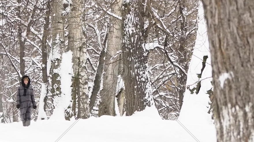 Человек в зимнем лесу, Измайлово, Москва, Россия