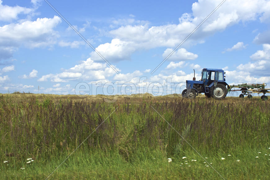 Деревенский пейзаж и трактор
