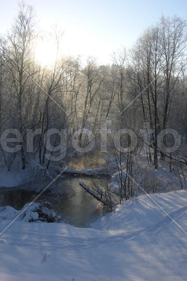 Зима, солнечный день, снег, иней
