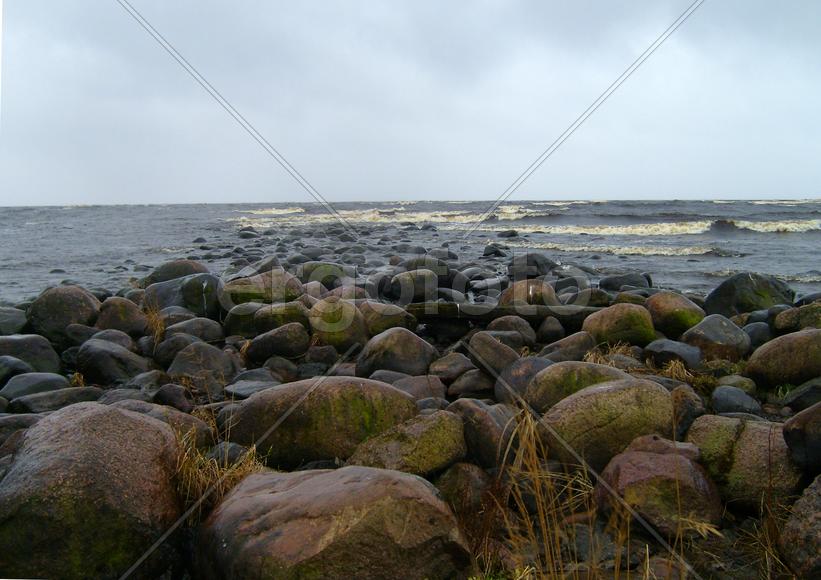 Каменистый берег Ладожского озера в Карелии