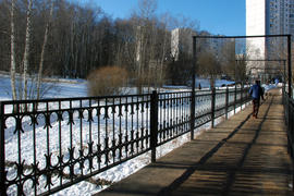 Пешеходный мост через речку в московском парке