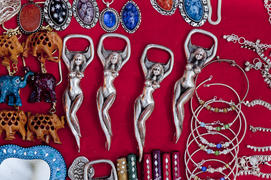 Merchandise bottle openers on the market in the state of Goa, India