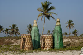 Prop bottles and mugs for advertising the restaurant on the beach in Goa, India