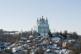 View of the Assumption Cathedral in city of Smolensk from the street Timiryazeva in winter