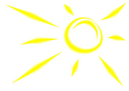 Ярко-желтое солнце с длинными лучами.