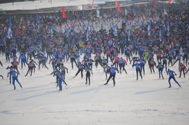 Лыжная гонка Лыжня-России-2012 в подмосковной Яхроме. фото Сергей Шахиджанян 12 февраля 2012 года. 