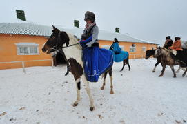 Реконструкция конной охоты с тремя борзыми и одной гончей в клубе Аванпост. фйото Сергей Шахиджанян 
