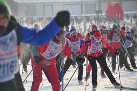 Лыжная гонка Лыжня-России-2012 в подмосковной Яхроме. фото Сергей Шахиджанян 12 февраля 2012 года. 